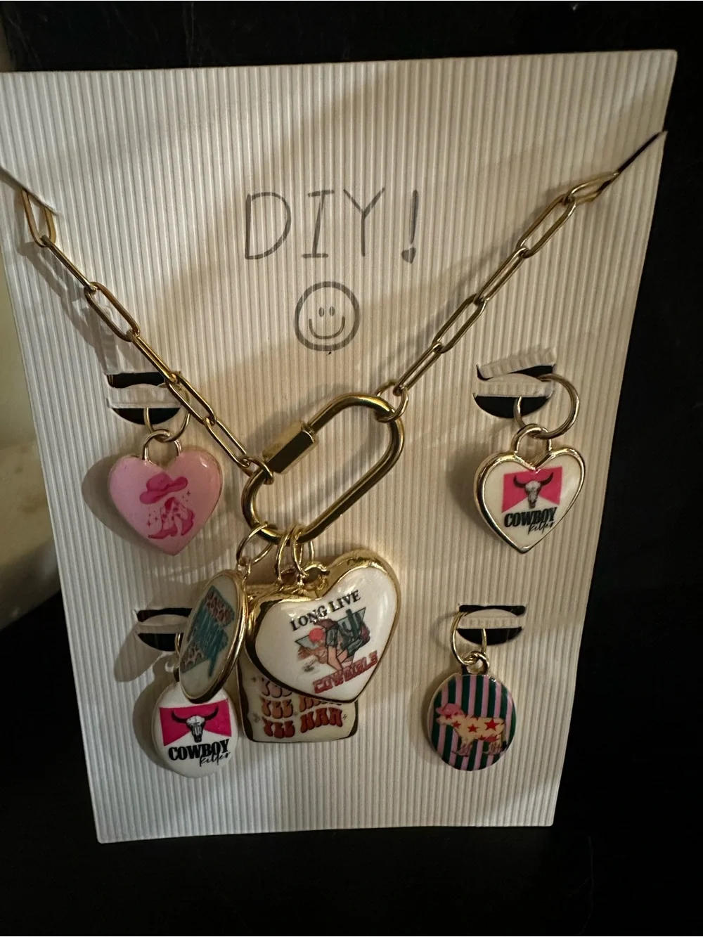 DIY Viral Gold-Tone Charm Necklace with Pink and White Heart Charms